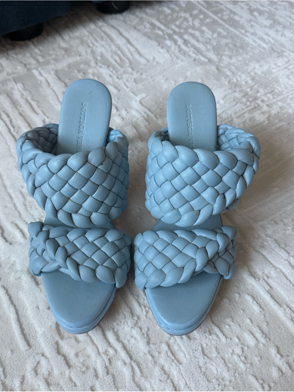 Bottega Veneta Powder Blue Intrecciato Double-Band Slide Mules